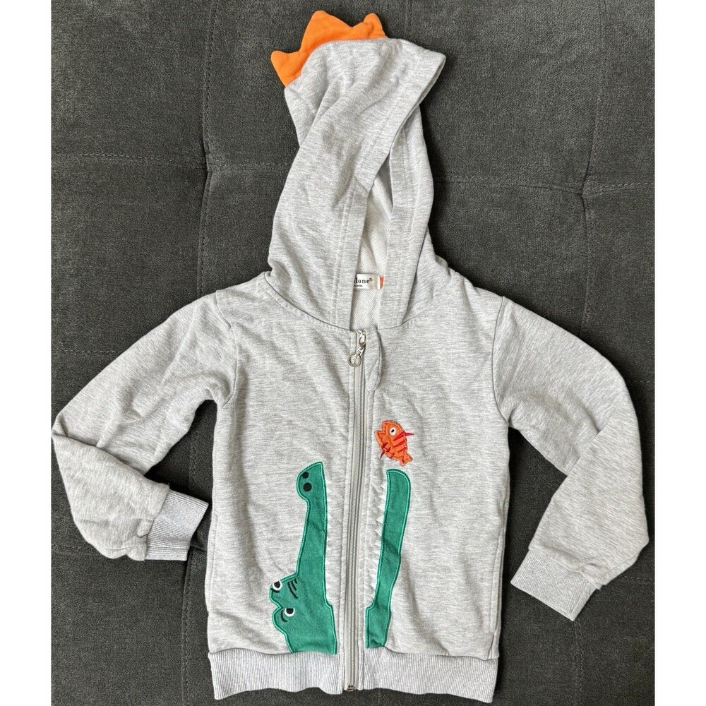 Dealone Boys Alligator/Fish/Dino Applique Full Zip Up Pocket Hoodie 100% Cotton